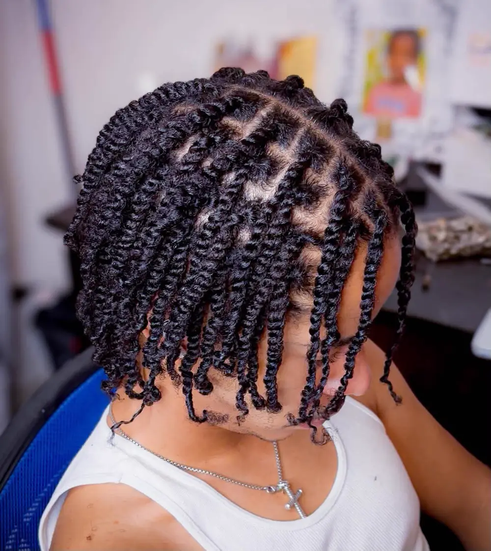 Short twist bob with layered protective texture